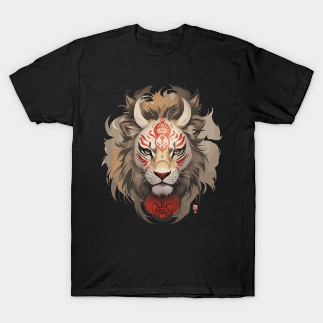 The Roaring Majesty: Neo-Traditional Lion King T-Shirt by Helen Morgan